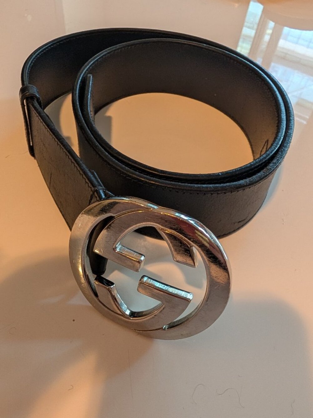 Vintage Y2K Gucci Black Leather Interlocking GG Belt 85/34